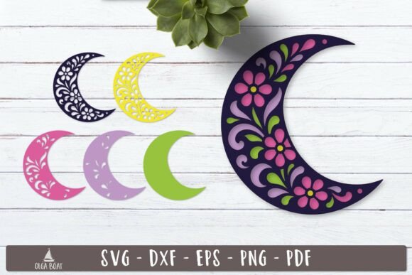 3d Floral Moon Layered SVG Design