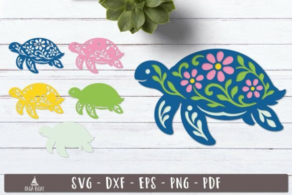 3d Floral Turtle Layered SVG Design