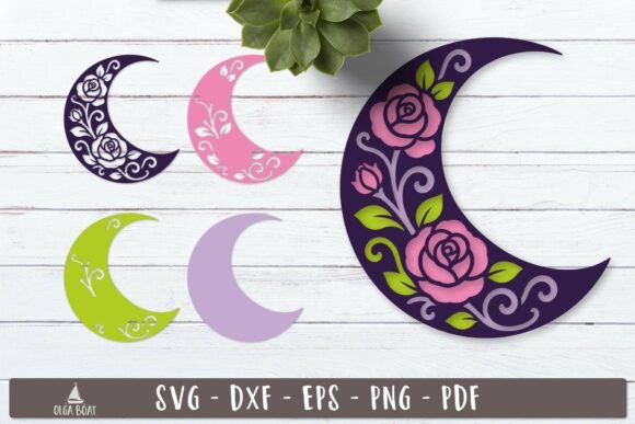 3d Rose Moon Flora Layered SVG Design