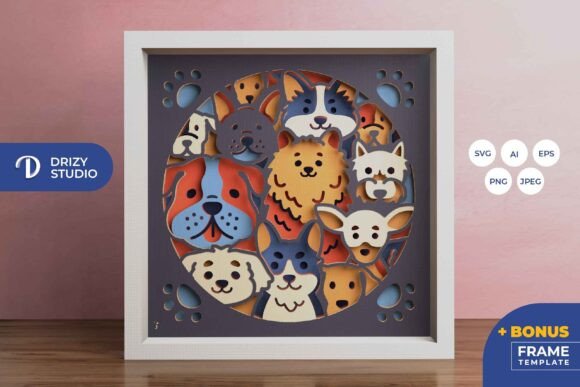Coloful Puppies 3D Layered Paper Cut