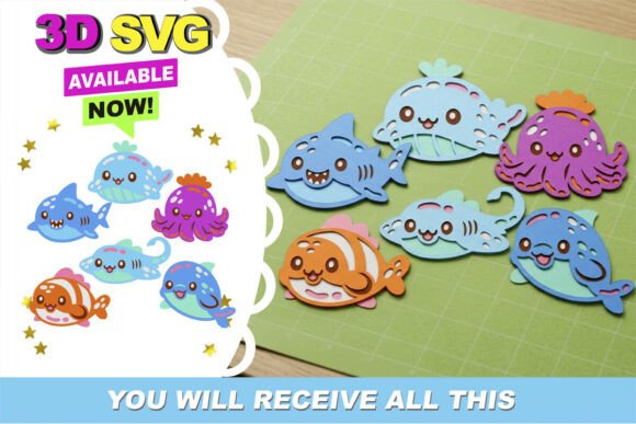 Gummy Sea Animals Kawaii 3D SVG