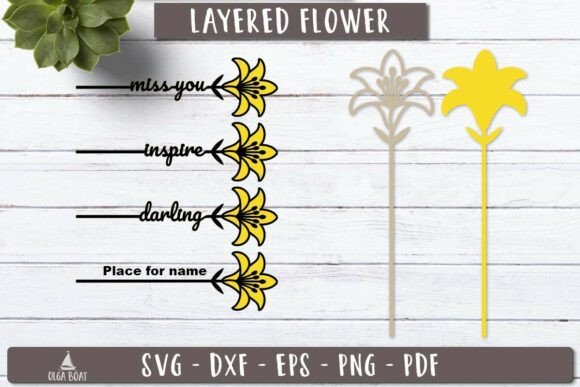 Lily Flower Name SVG 3d Layered Laser
