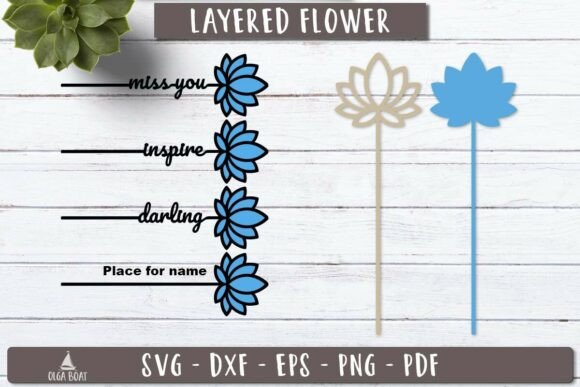 Lotus Flower Name SVG 3d Layered Laser