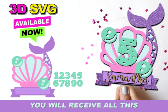Mermaid Cake Topper 3D SVG